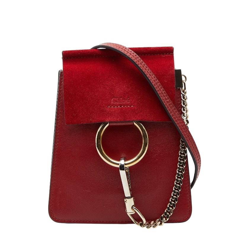 クロエ フェイ 斜め掛け ショルダーバッグ レッド レザー スウェード レディース Chloe 【中古】