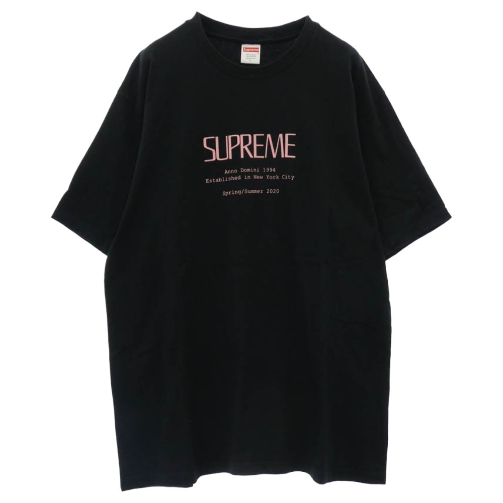 Supreme シュプリーム Tシャツ 20SS Anno Domini Tee アンノ ドミニ ロゴ プリント Tシャツ 半袖 カットソー ブラック系 L【中古】