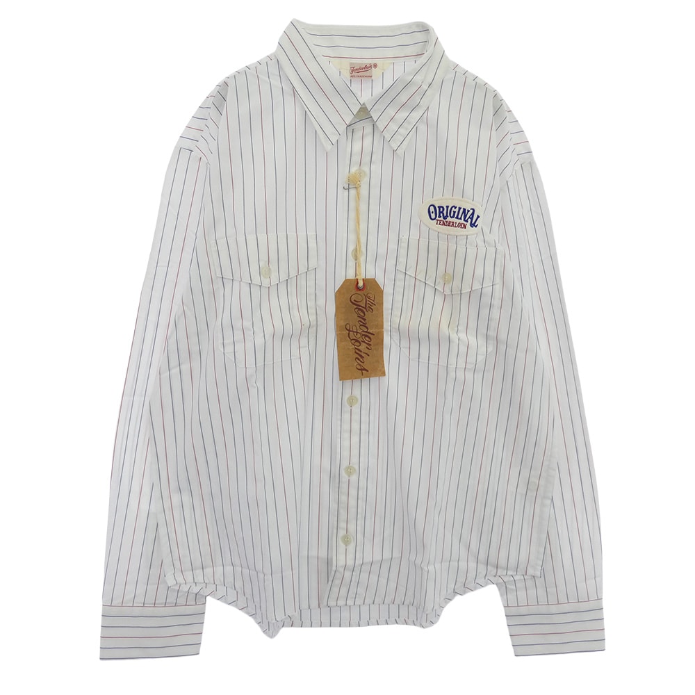 TENDERLOIN テンダーロイン 長袖シャツ T-WORK SHT U ロゴワッペン付き 長袖 ワークシャツ ストライプ ホワイト系 M【中古】