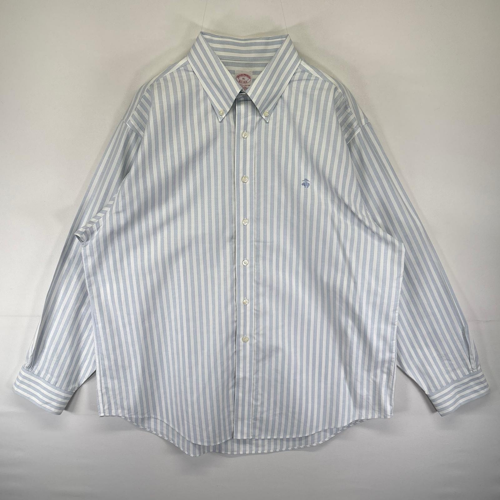 古着 ブルックスブラザーズ Brooks Brothers 長袖シャツ ボタンダウン ワンポイントロゴ刺繍 1818 XL  ホワイト系 ストライプ メンズ