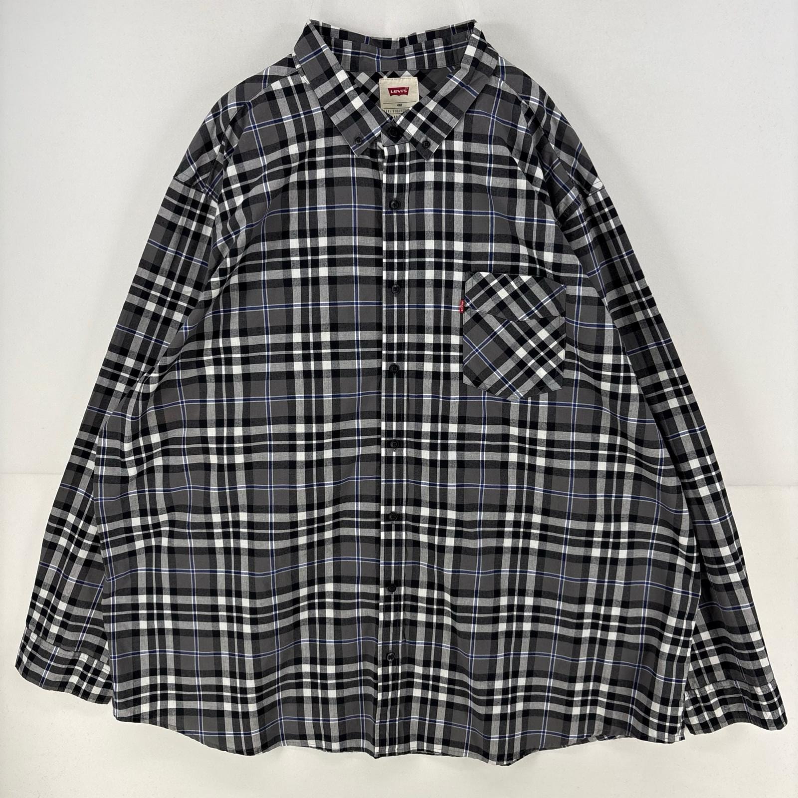 古着 リーバイス Levi's 長袖シャツ 胸ポケット 大きいサイズ ボタンダウンシャツ ビッグ 4XL グレー系 チェック メンズ