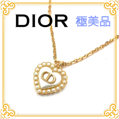 ■極美品■ CHRISTIAN DIOR ディオール プチCD バロック パール ハート ネックレス チェーン ペンダント ゴールド レディース