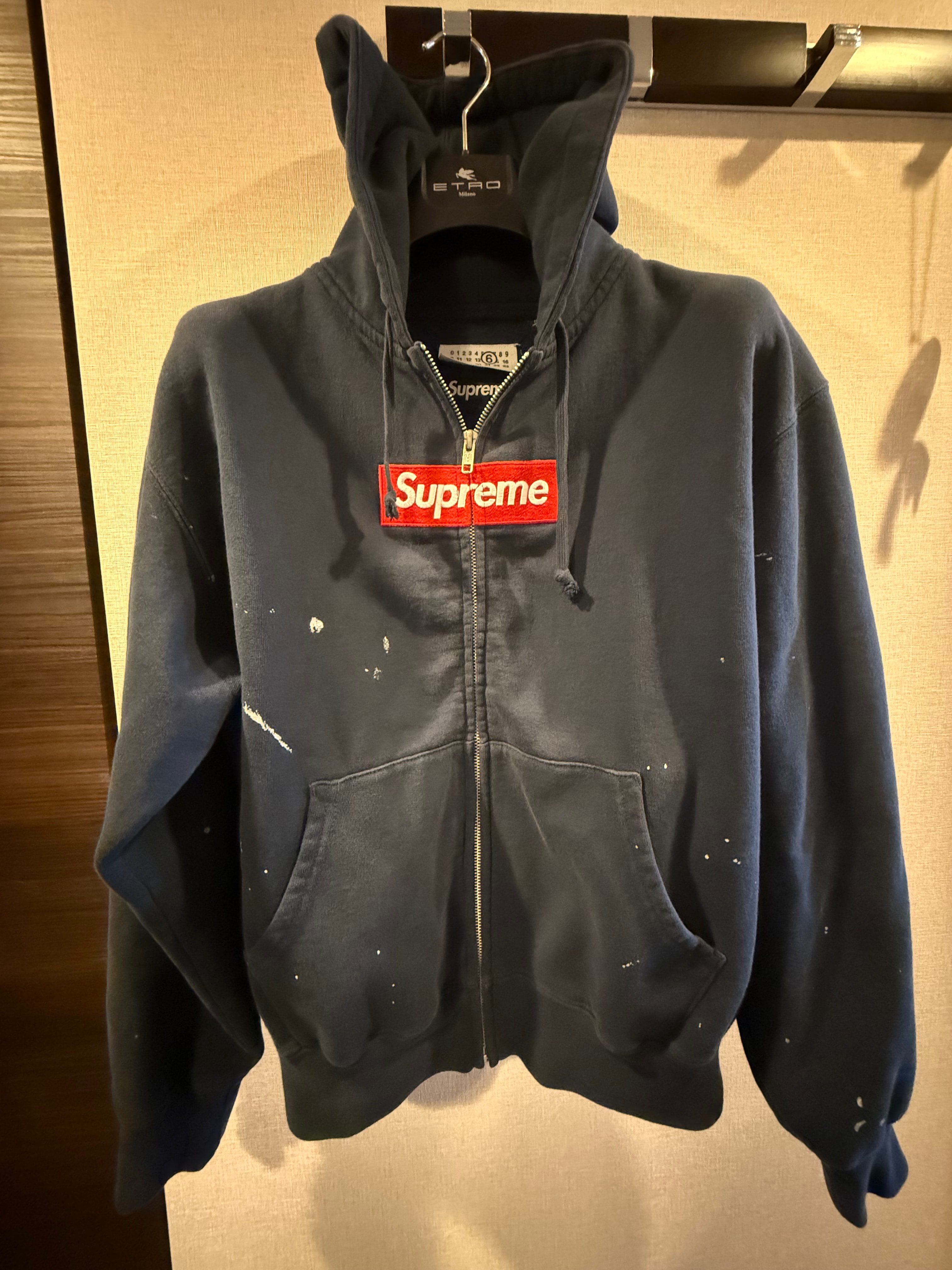 Supreme x MM6 Maison Margiela Box Logo Zip Up Hooded Sweatshirt "Navy"