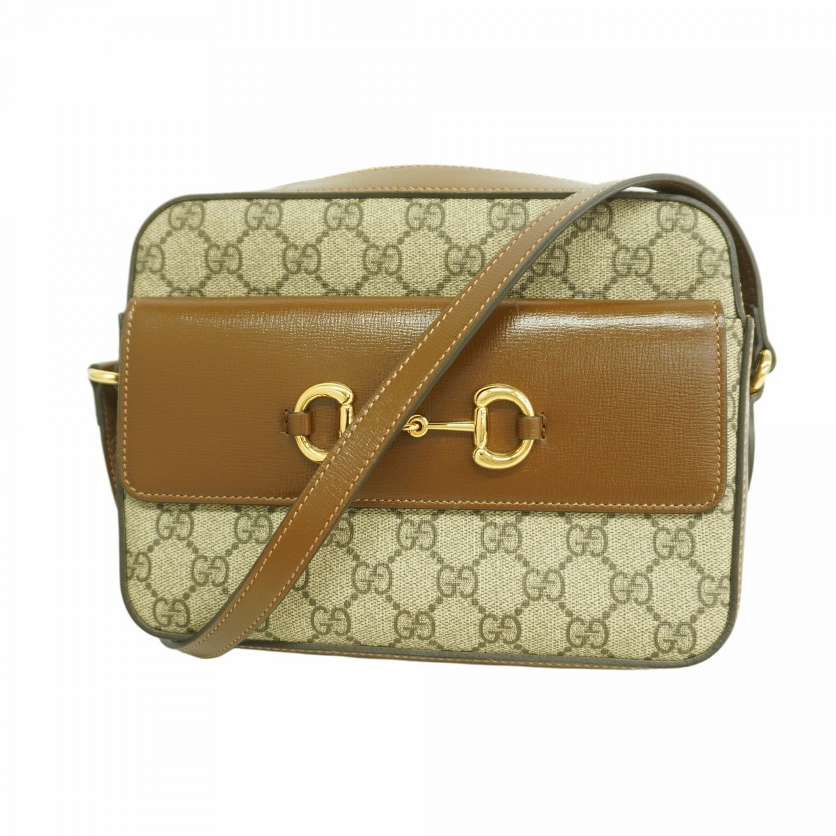 【6dd5104-k】グッチ ショルダーバッグ GGスプリーム ホースビット 645454 PVC ブラウン ゴールド金具【中古】レディース