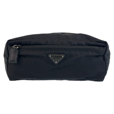 美品 PRADA プラダ テスート 三角ロゴプレート ブラック 黒 シルバー金具 ナイロン ポーチ クラッチバッグ 603398 【中古】