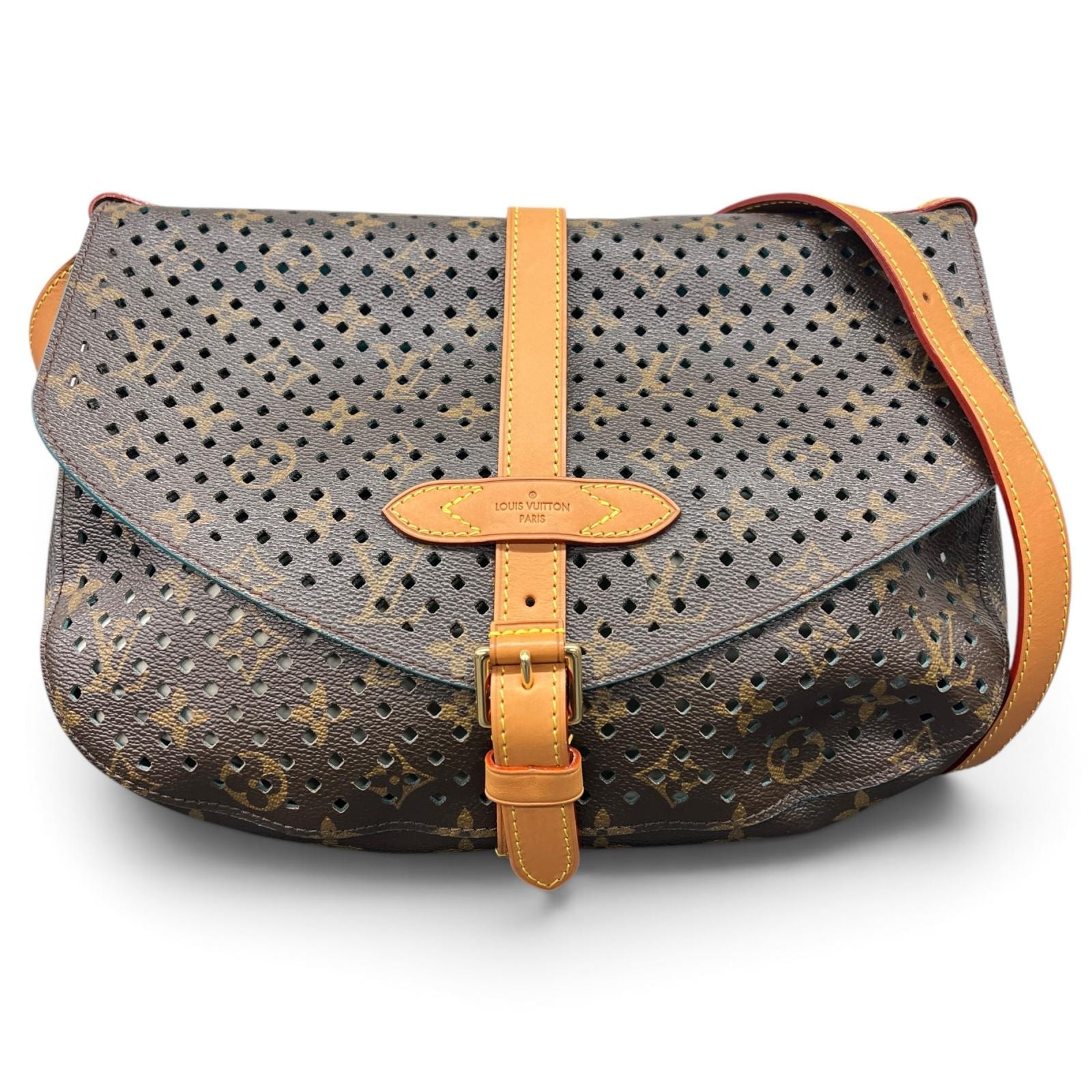 LOUIS VUITTON 希少 極美品 ルイヴィトン ペルフォレ フローレ ソミュール30 モノグラムペルフォ ショルダーバッグ M93998 PVC レザー TJ4181 メッセンジャーバッグ パンチング クロスボディ LV Aランク 中古 鑑定済