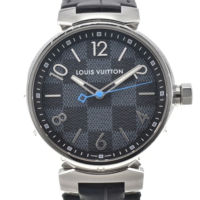 値下 ルイ・ヴィトン LOUIS VUITTON QA073 タンブール ダミエグラフィット クォーツ メンズ 良品 箱・保証書付き D#144745