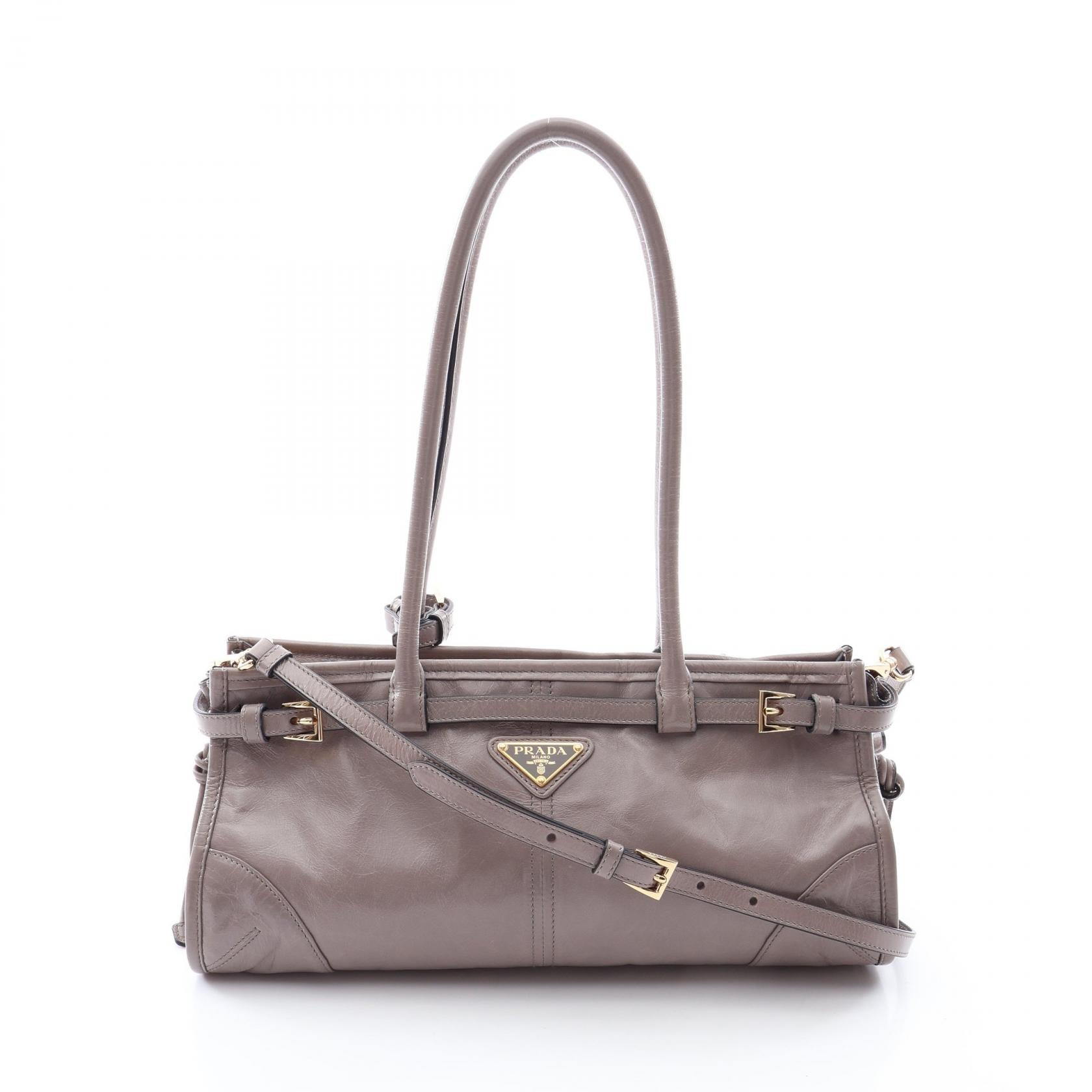プラダ PRADA ミディアム 2WAY ハンドバッグ バッグ レザー レディース グレー系 1BA426 【中古】