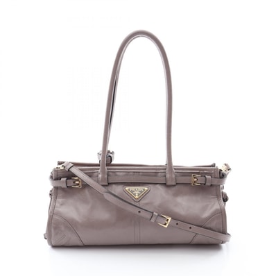 プラダ PRADA ミディアム 2WAY ハンドバッグ バッグ レザー レディース グレー系 1BA426 【中古】