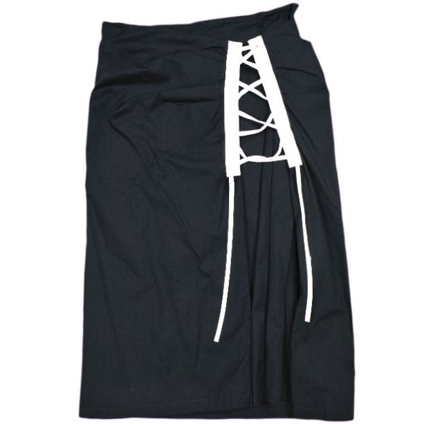新品 DRIES VAN NOTEN ドリスヴァンノッテン 24SS SIAMO 8329 W.W.SKIRT レースアップラップスカート 241-010828-8329-511 34 MID NIGHT 1000 定価85,800円 ボトムス g24999