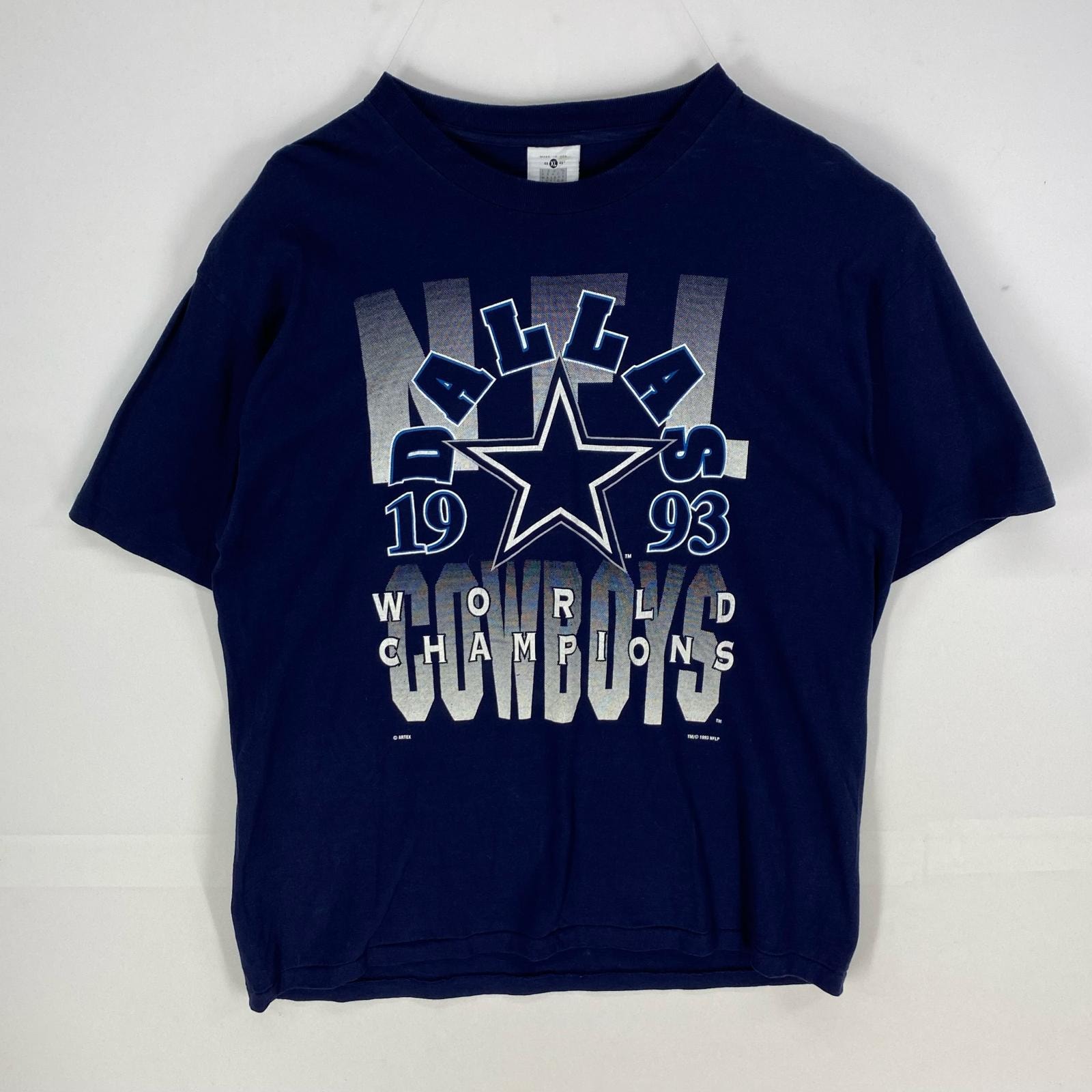 古着 90's/90年代 リー Lee USA製 半袖Tシャツ ダラス・カウボーイ 優勝記念Tシャツ クルーネック XL ネイビー系 メンズ