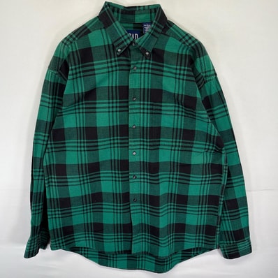 古着 90's/90年代 ギャップ GAP USA製 長袖シャツ ボタンダウン オールドギャップ チェック柄 胸ポケット L グリーン メンズ