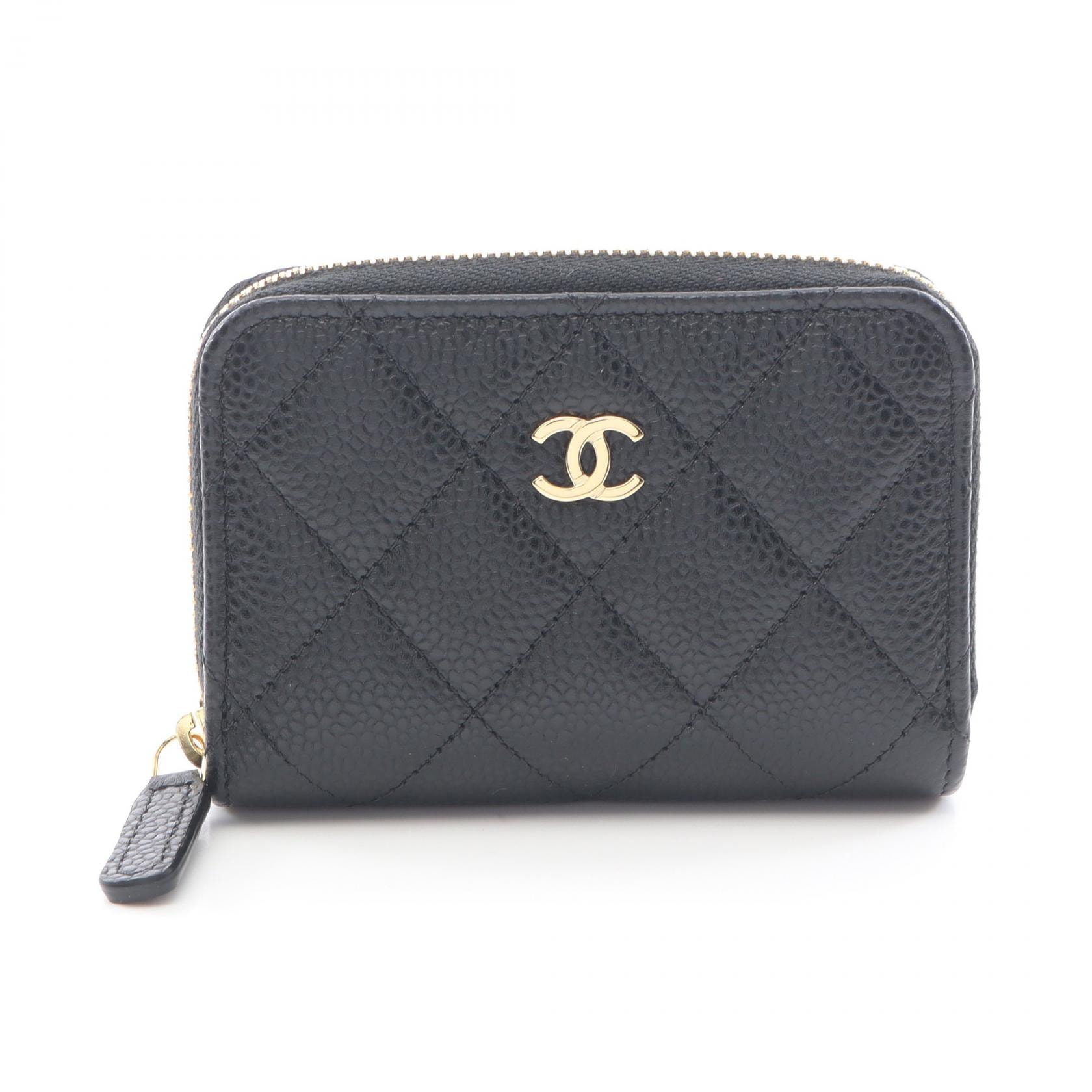 シャネル CHANEL クラシック ジップ コインパース マトラッセ コインケース 財布 キャビアスキン(グレインドカーフ) レディース ブラック系 AP0216 【中古】