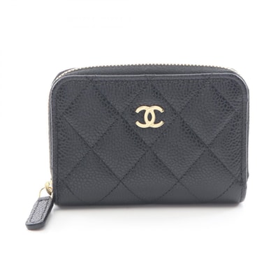 シャネル CHANEL クラシック ジップ コインパース マトラッセ コインケース 財布 キャビアスキン(グレインドカーフ) レディース ブラック系 AP0216 【中古】