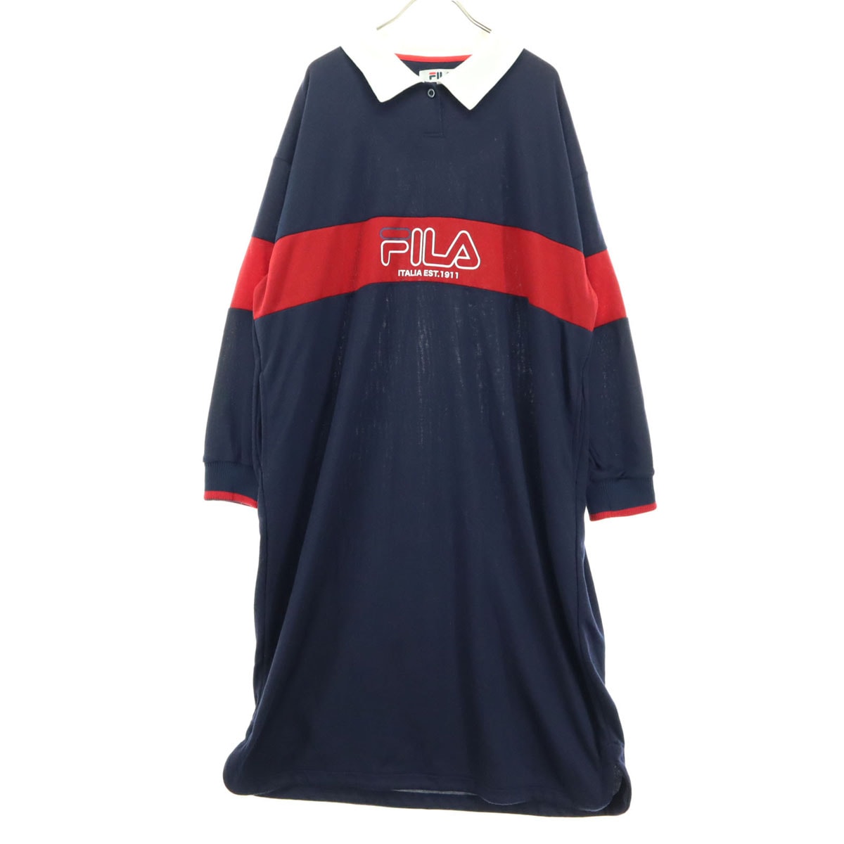 美品 FILA フィラ 長袖 ミモレ丈 ポロ ワンピース 3L ネイビー