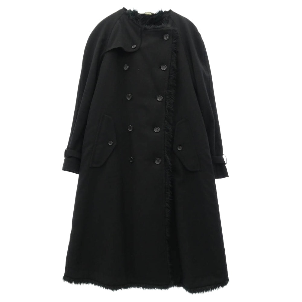 COMME des GARCONS HOMME PLUS コムデギャルソンオムプリュス コート 23AW PL-C005 裏フェイクファー ノーカラー ウールトレンチコート ブラック系 M【中古】