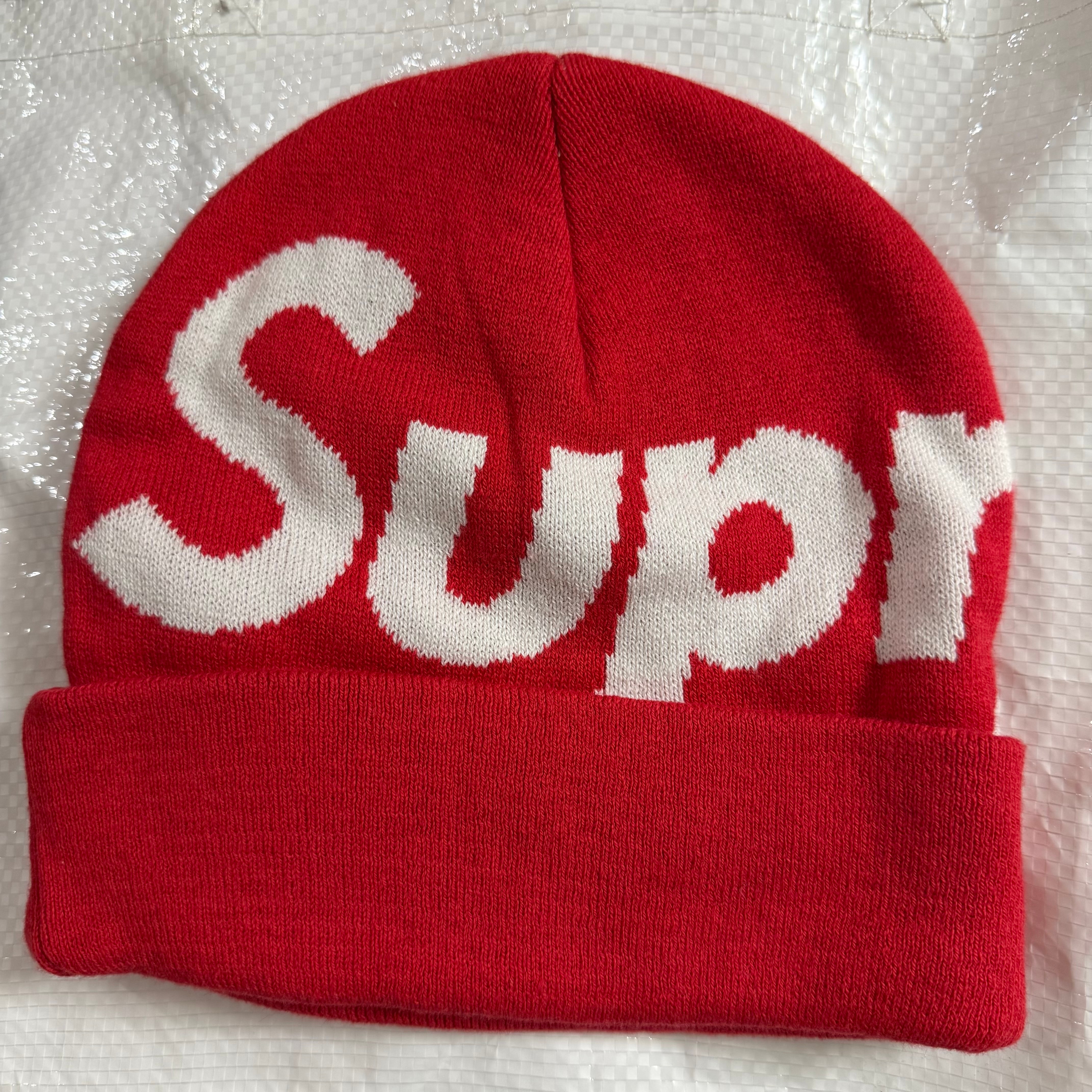 Supreme Big Logo Beanie  red