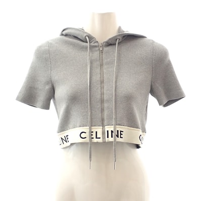 セリーヌ CELINE ジップアップロゴ L 2A27Z372N パーカー コットン グレー レディース【中古】【Aランク】