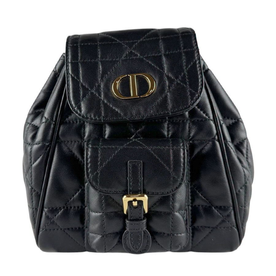 クリスチャンディオール Christian Dior リュック カロ バックパック スモール レザー ブラック ゴールド レディース【中古】 z9341