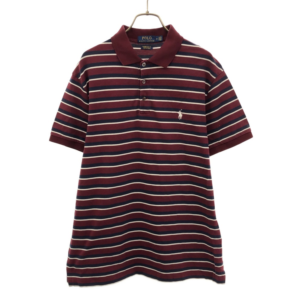 POLO RALPH LAUREN ポロラルフローレン ボーダー 半袖 ポロシャツ M ボルドー系 鹿の子地