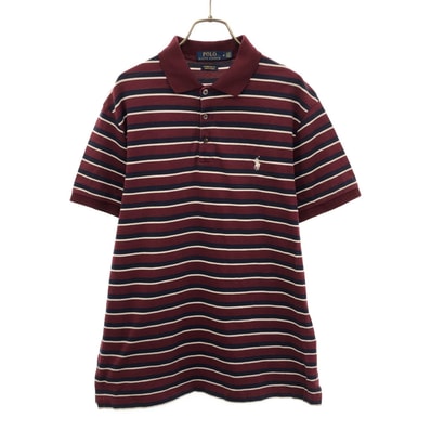 POLO RALPH LAUREN ポロラルフローレン ボーダー 半袖 ポロシャツ M ボルドー系 鹿の子地
