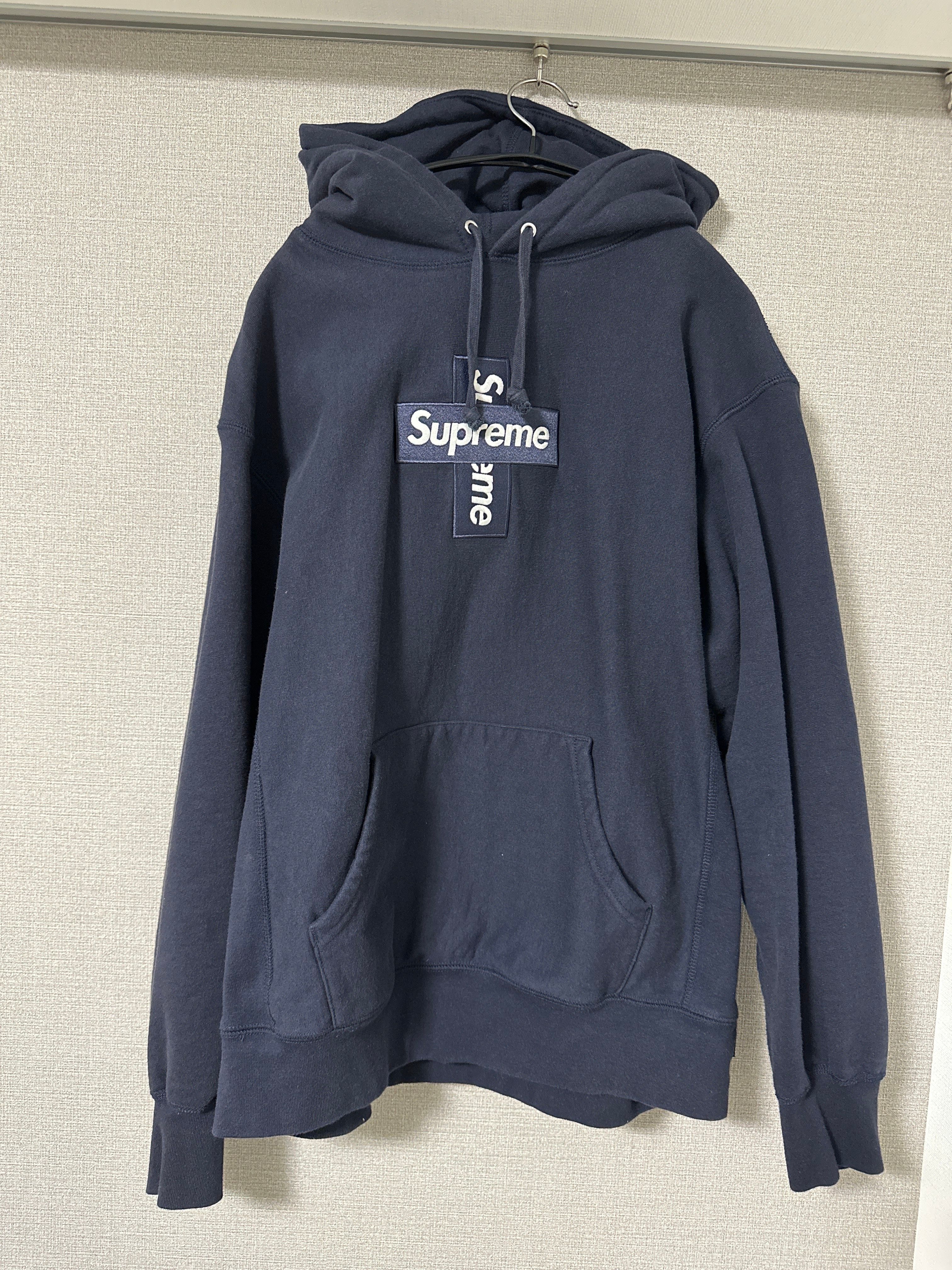 Supreme Cross Box Logo Hooded Sweatshirt "Navy"