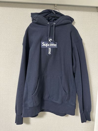 Supreme Cross Box Logo Hooded Sweatshirt "Navy"