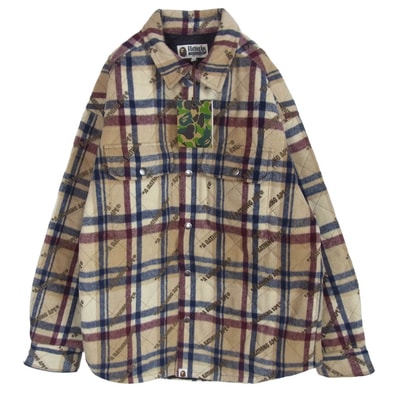A BATHING APE アベイシングエイプ ジャケット 23AW 001HJJ801059I LOGO CHECK PATTERN PADDED FLANNEL SHIRT JACKET ロゴ チェック フランネルシャツ ジャケット M【極上美品】【中古】