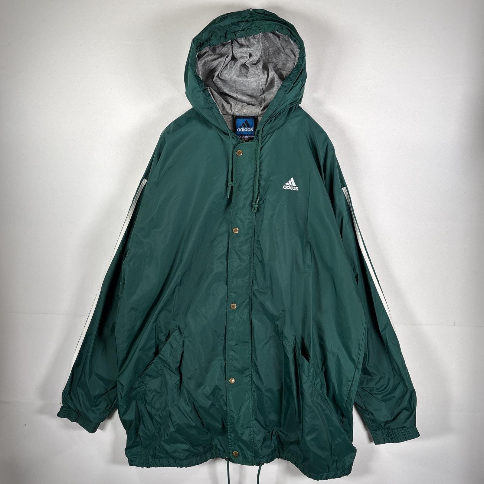 古着 アディダス adidas ナイロンジャケット ワンポイントロゴ ビッグサイズ スリーストライプス XL  グリーン メンズ