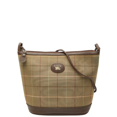 バーバリー チェック 斜め掛け ショルダーバッグ カーキ マルチカラー キャンバス レザー レディース BURBERRY 【中古】