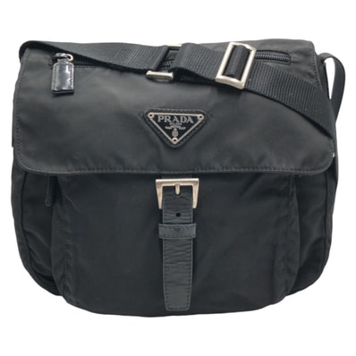 PRADA プラダ テスート 三角ロゴ ブラック 黒 ナイロン ショルダーバッグ ポシェット 男女兼用 601813 【中古】
