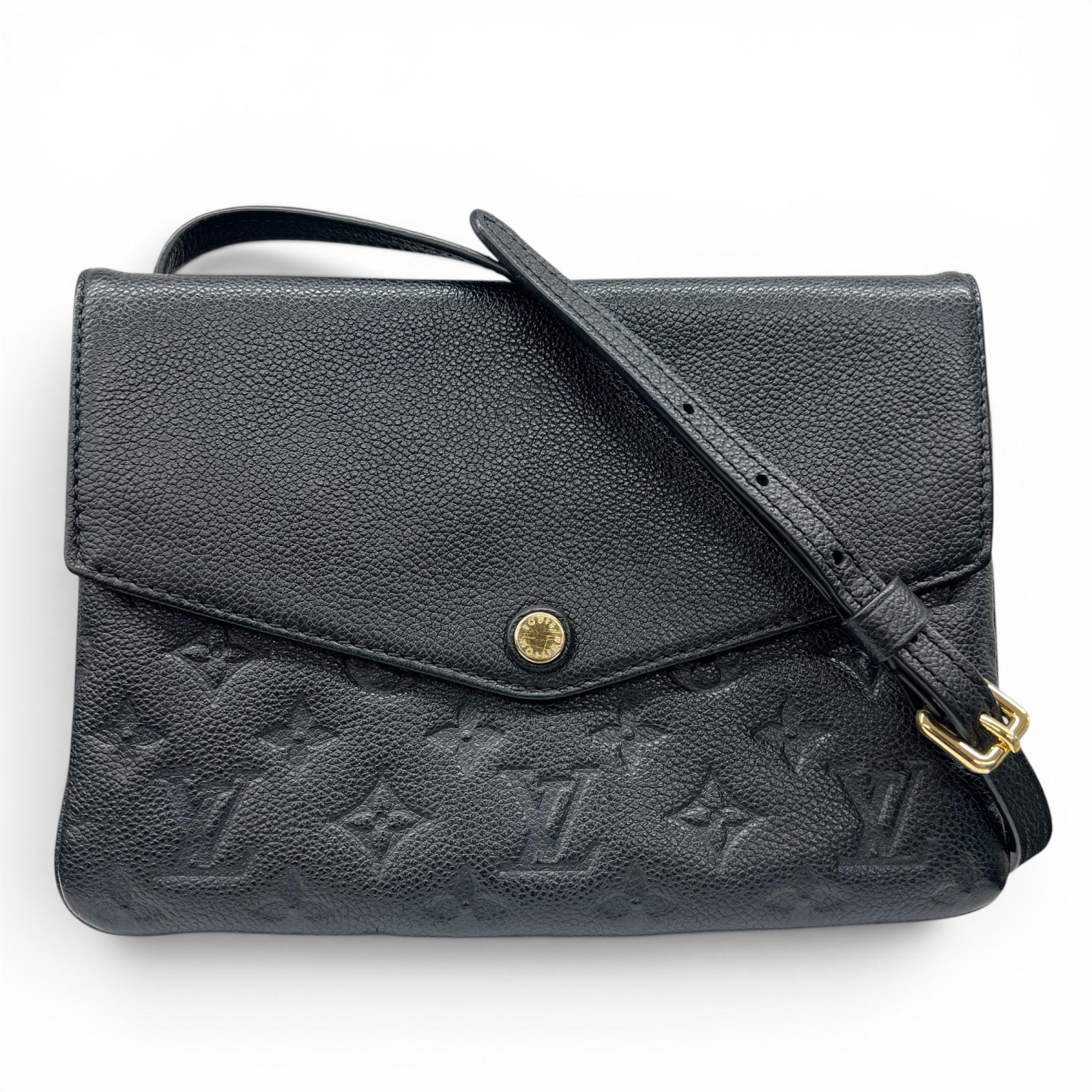 LOUIS VUITTON 美品 ルイヴィトン トワイス モノグラムアンプラント レザー ショルダーバッグ M50258 SD2175 ブラック ポシェット ABランク 中古 鑑定済 ヴィトンバッグ