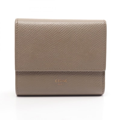 セリーヌ CELINE スモール トリフォールドウォレット 三つ折り財布 財布 レザー レディース ベージュ系 10B573 【中古】
