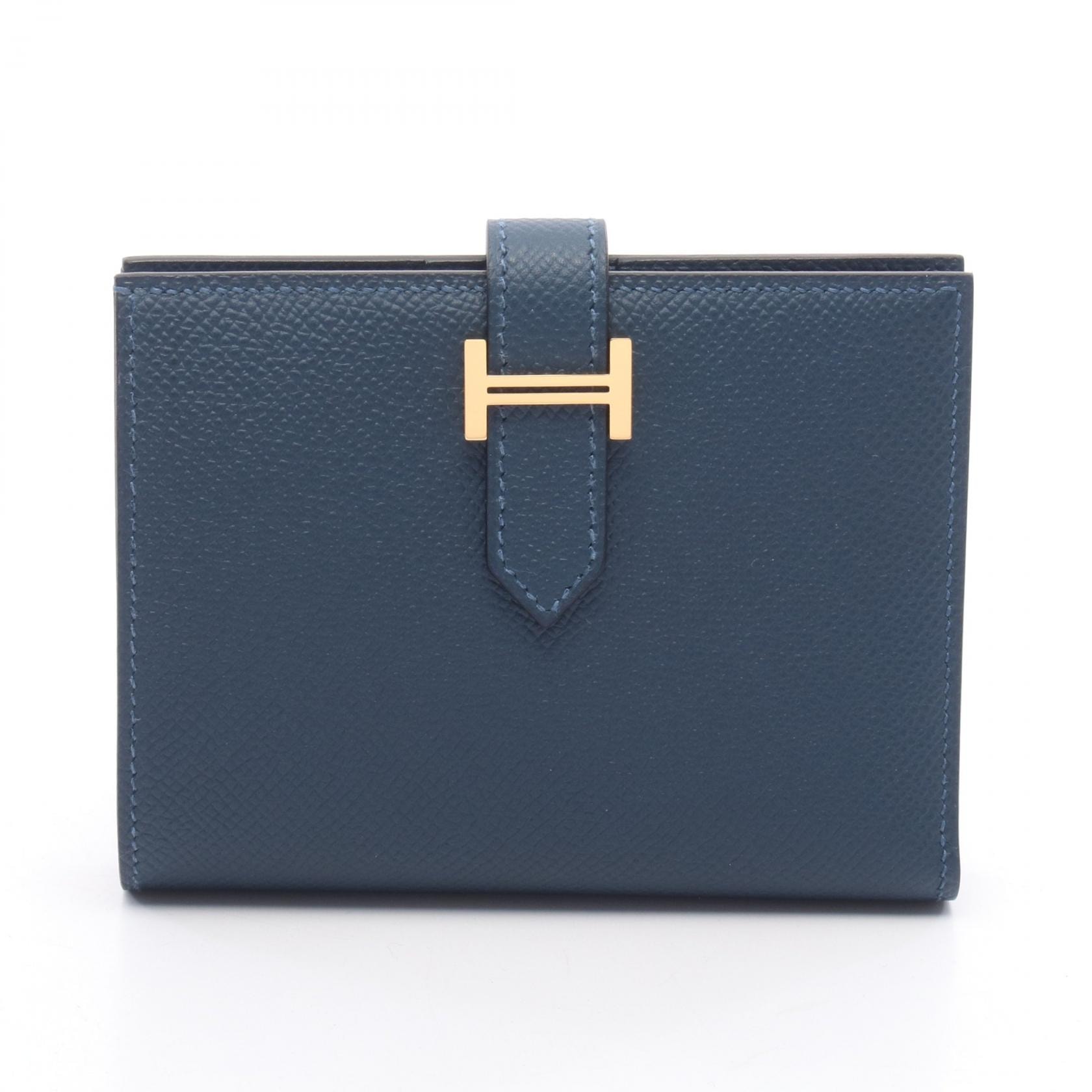 エルメス HERMES ベアンコンパクト ブルードガリス 二つ折り財布 財布 ヴォーエプソン ヴォーエプソン K刻印(2025年製造) レディース ブルー系 【中古】