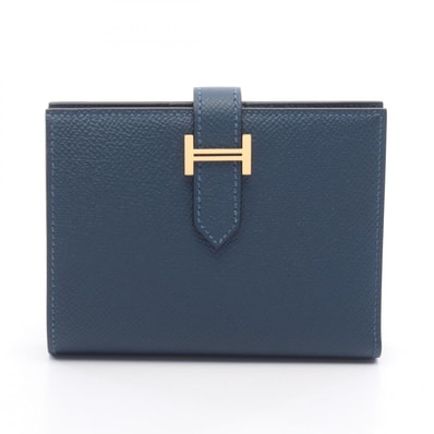 エルメス HERMES ベアンコンパクト ブルードガリス 二つ折り財布 財布 ヴォーエプソン ヴォーエプソン K刻印(2025年製造) レディース ブルー系 【中古】