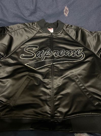 Supreme Mitchell & Ness Sequin Logo Varsity Jacket "Black"