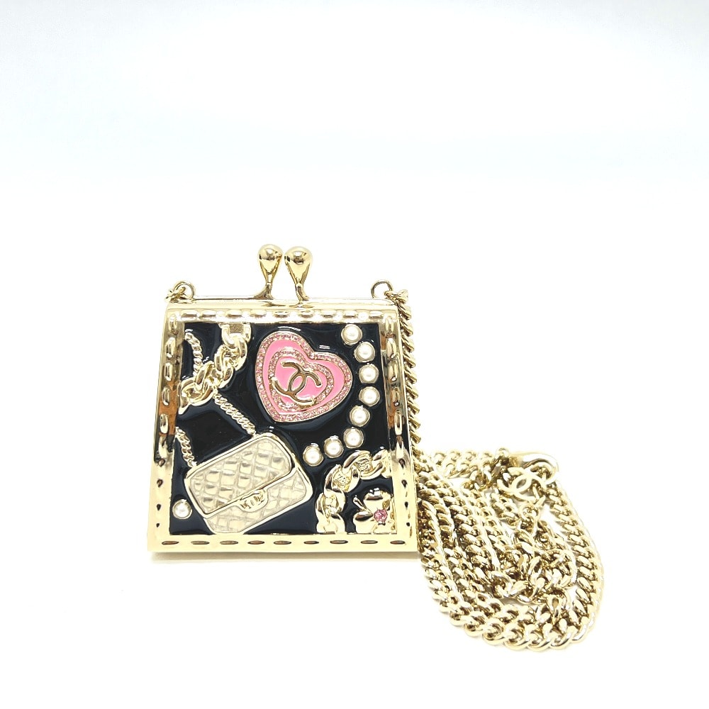 シャネル CHANEL バッグ型 アイコン B24 NO5 ハート アクセサリー マトラッセ 香水 チェーン ピルケース アクセサリー ネックレス メタル ゴールド 未使用
