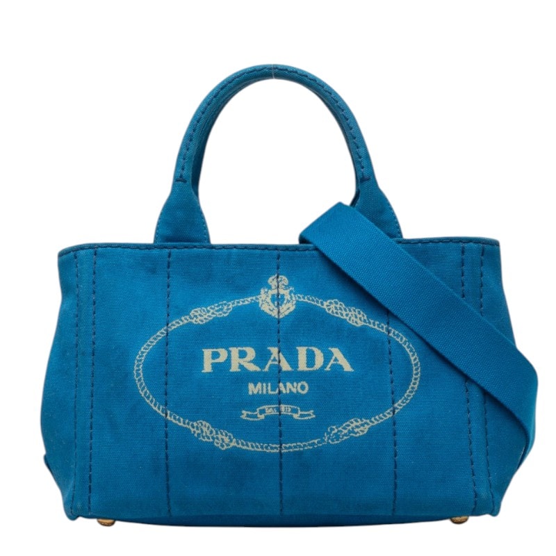 プラダ 三角ロゴプレート カナパ ハンドバッグ ショルダーバッグ 2WAY B2439G ブルー キャンバス レディース PRADA 【中古】