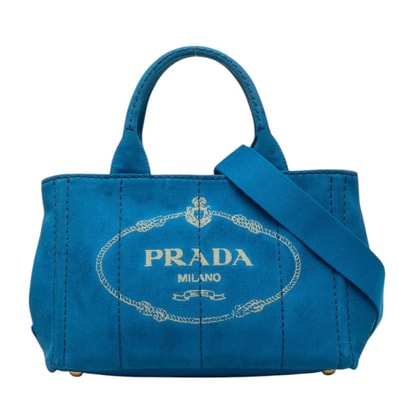 プラダ 三角ロゴプレート カナパ ハンドバッグ ショルダーバッグ 2WAY B2439G ブルー キャンバス レディース PRADA 【中古】