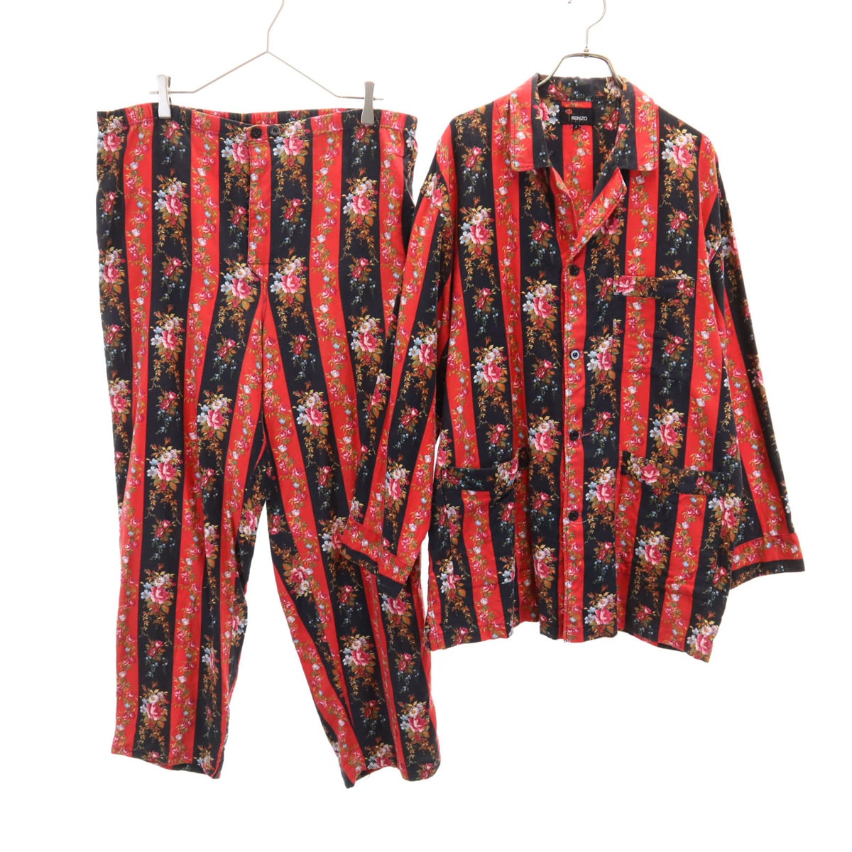 KENZO ケンゾー 90s オールド 花柄 長袖 ルームウェア 上下セットアップ L レッド