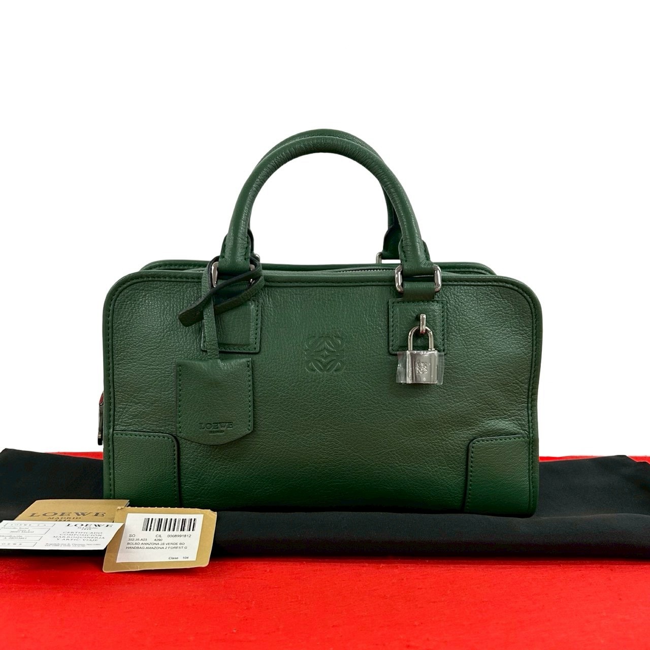 LOEWE ロエベ アマソナ 28 アナグラム ロゴ レザー ハンドバッグ グリーン
 105-9