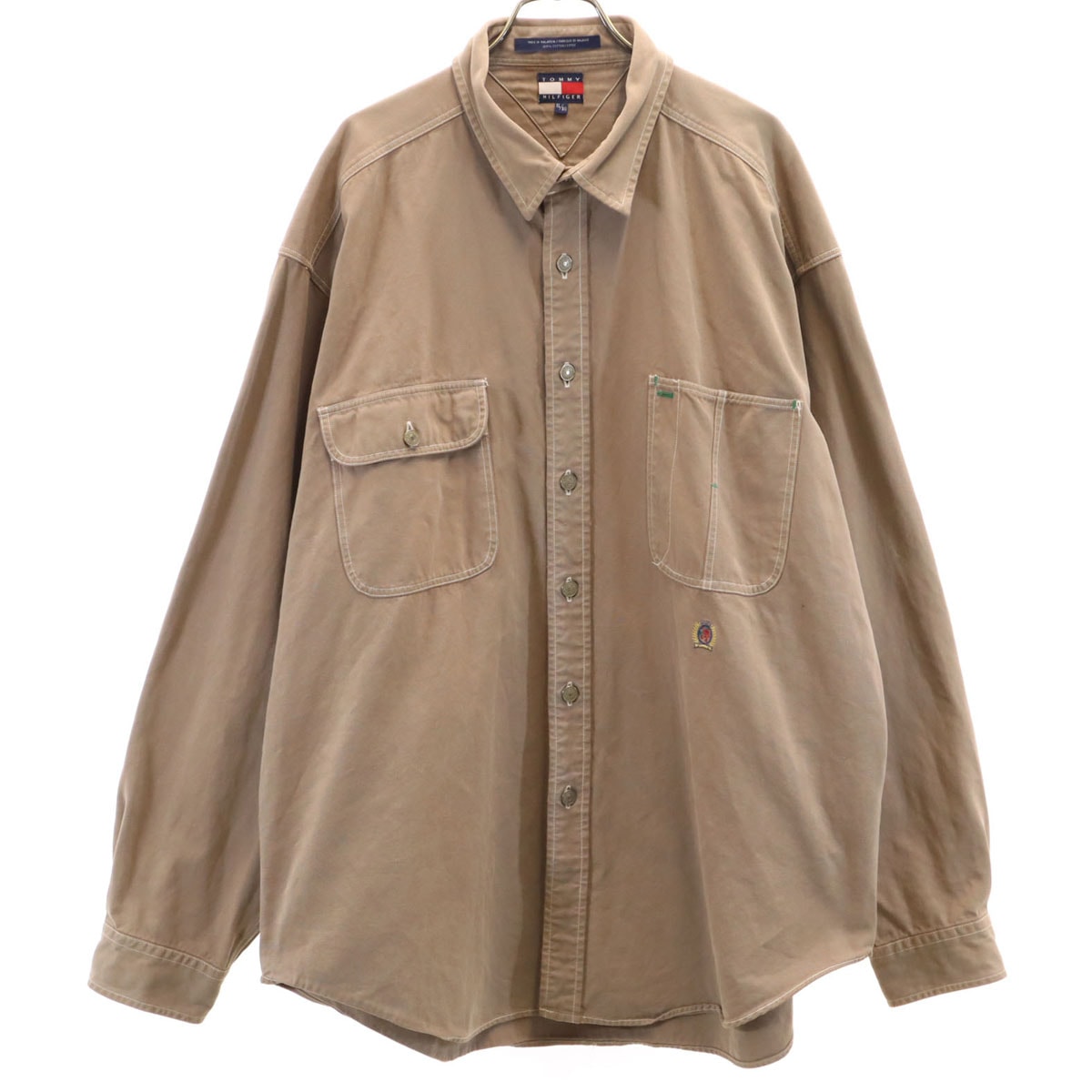 TOMMY HILFIGER トミーヒルフィガー 長袖 ワークシャツ XL ベージュ