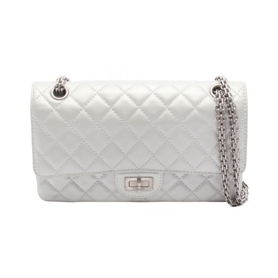 シャネル CHANEL 2.55 マトラッセ マドモアゼルチェーン ショルダーバッグ バッグ レザー レディース シルバー系 A37586 【中古】