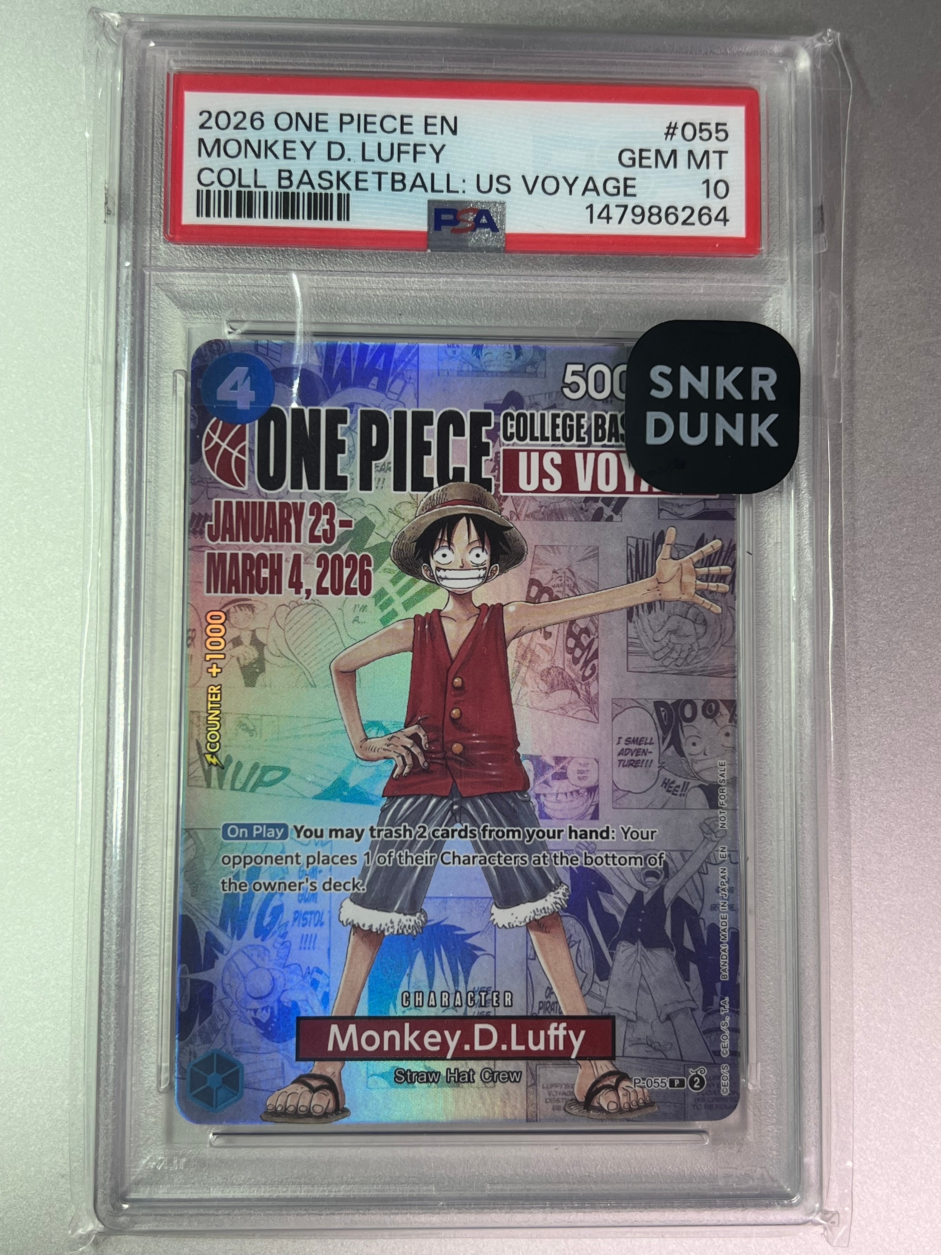 【PSA10】バスケ モンキー D ルフィ ワンピースカード 大学 USA ③ PSA10】モンキー・D・ルフィ：P (開封済) [P-055]【英語版