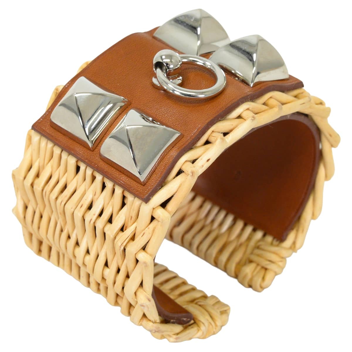 HERMES エルメス ブレスレット コリエドシアン メドール ピクニック バングル フォーヴ バレニア/籐 シルバー金具 X刻印 新品同様【中古】