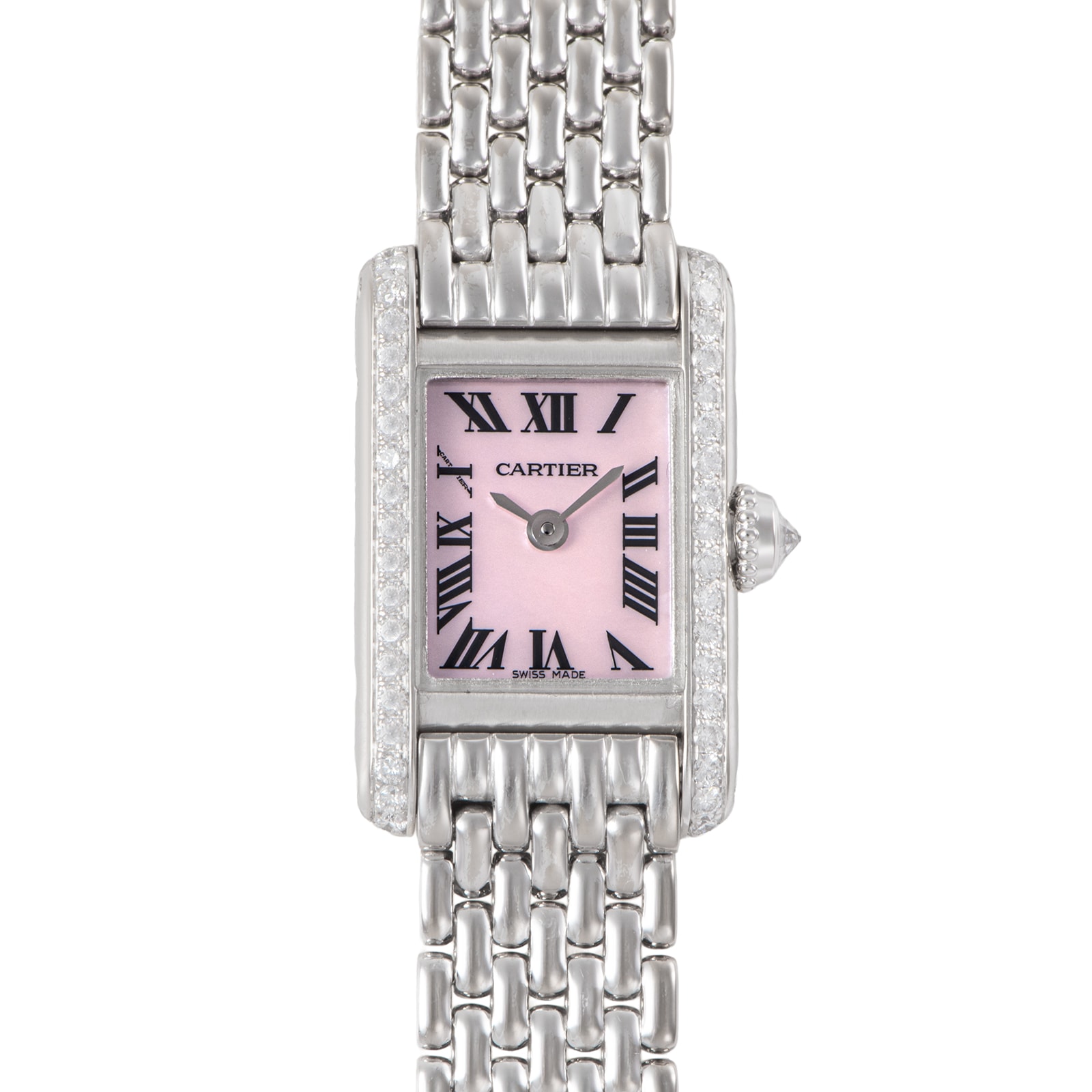 Cartier カルティエ ミニタンク WB2031U3 ベゼルダイヤ ピンクシェル K18WG【中古】