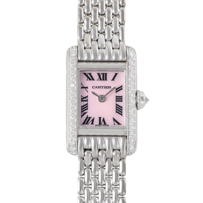 Cartier カルティエ ミニタンク WB2031U3 ベゼルダイヤ ピンクシェル K18WG【中古】
