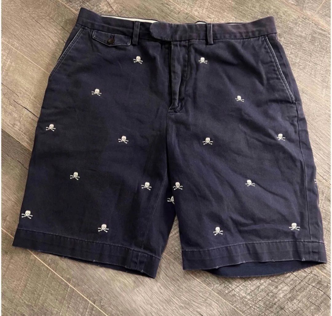 Ralph Lauren/ラルフローレン/rugby/ラグビー/総柄/スカル/ハーフパンツ/ショートパンツ/チノショーツ/アメカジ/33インチ/ネイビー/廃盤/ニューヨーク/NEW YORK/NY/STREET/ストリート/HIP HOP