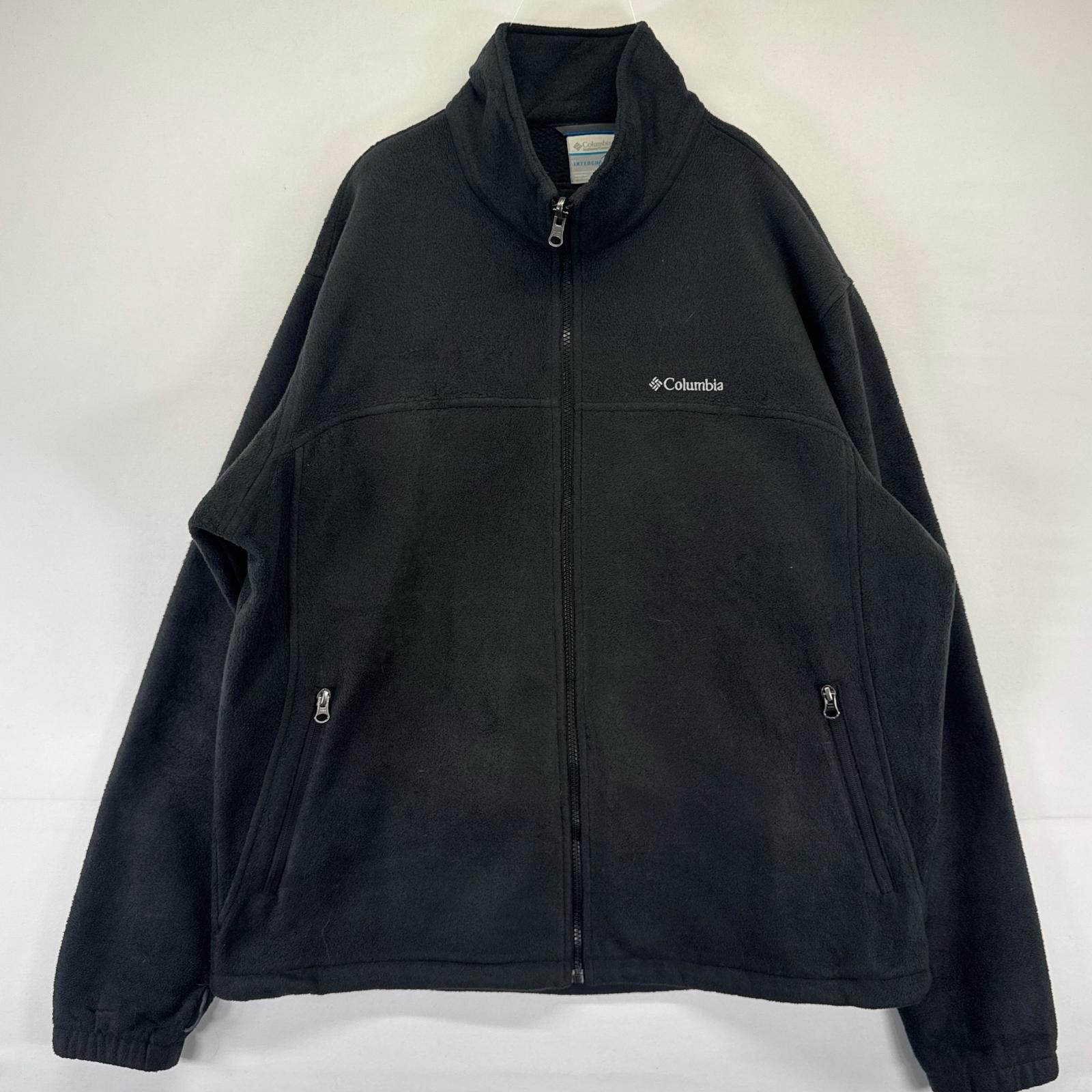 古着 コロンビア Columbia フリース ジャケット フルジップ ワンポイントロゴ 厚手 アウトドア XL ブラック系 メンズ