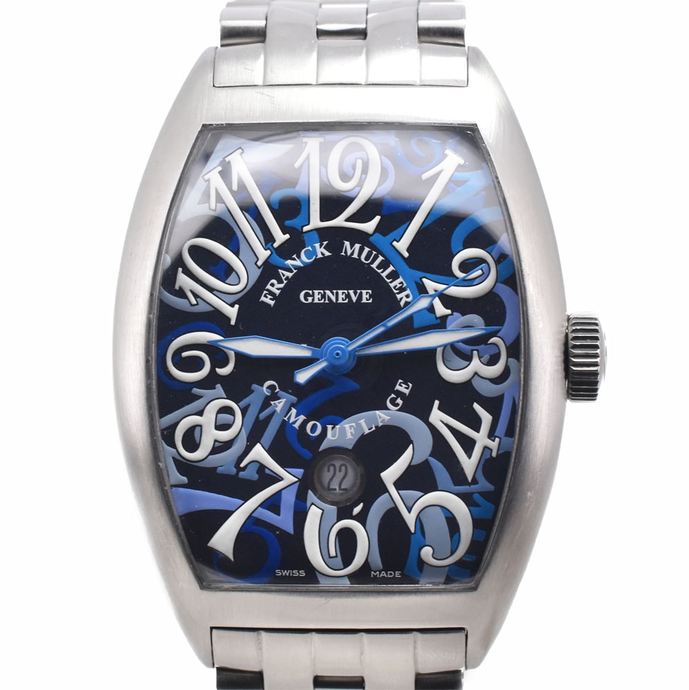 フランクミュラー FRANCK MULLER 8880CDT カサブランカ CAMOUFLAGE デイト ブルー 自動巻き メンズ 美品 腕時計 J#150335